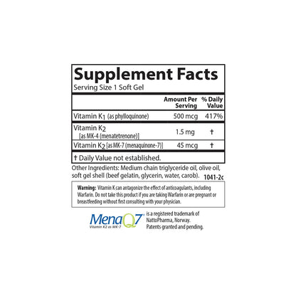 Carlson K Complete – K1 & K2 MK-4 MK-7 for Bone & Cardiovascular Health | 45 Softgels
