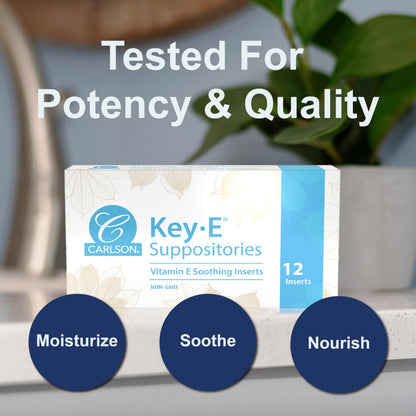 Carlson Key-E Suppositories - 30 IU Vitamin E, Moisturizing Vaginal & Rectal Use, 12 Count