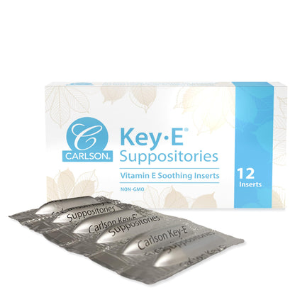 Carlson Key-E Suppositories - 30 IU Vitamin E, Moisturizing Vaginal & Rectal Use, 12 Count