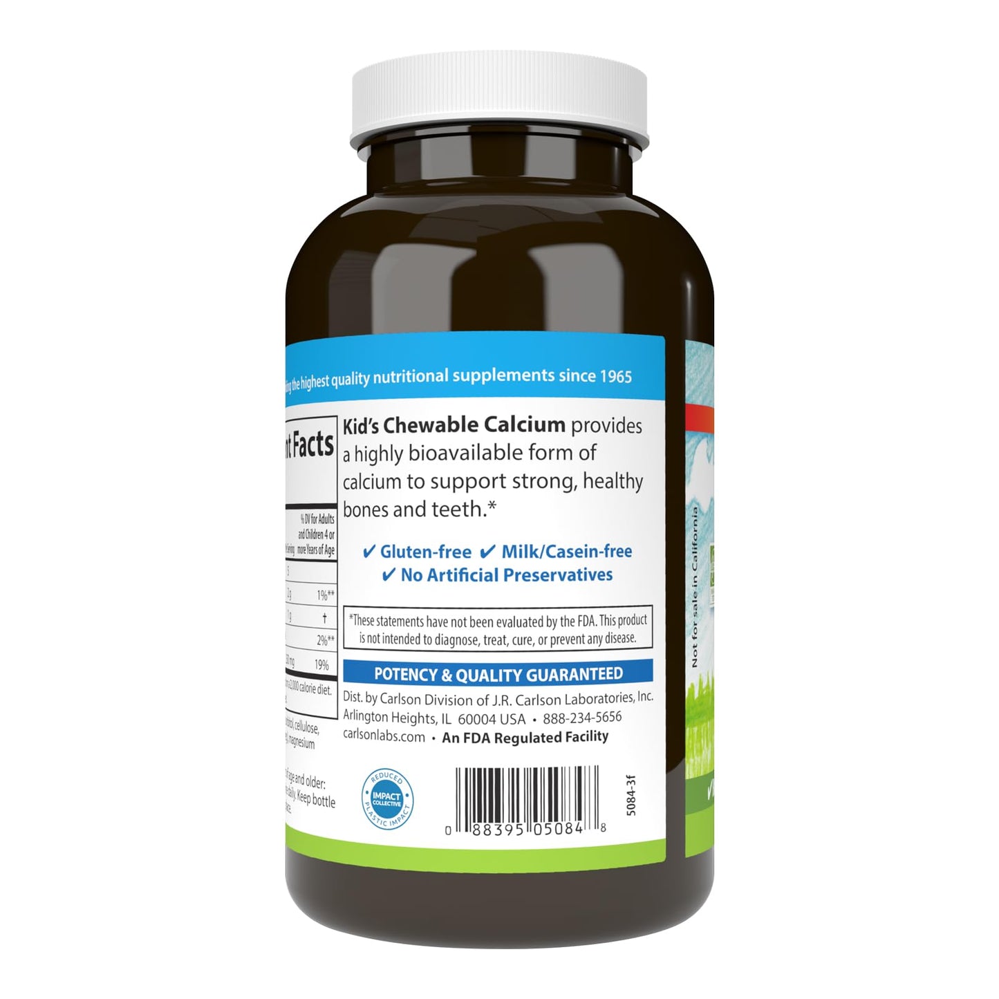 Carlson Kid's Chewable Calcium 250 mg - Vanilla Flavor, 120 Tablets