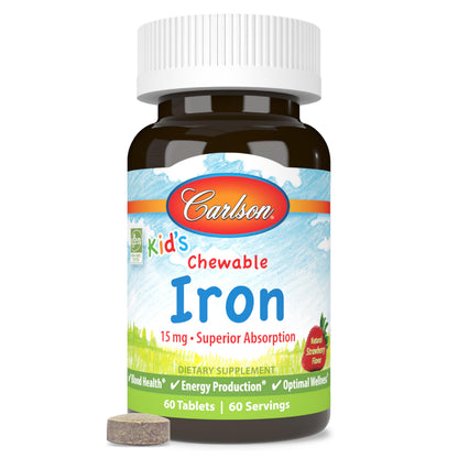 Carlson Kid's Chewable Iron 15 mg | Superior Absorption, 60 Tablets