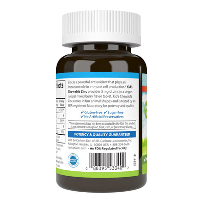 Carlson Kid's Chewable Zinc 5 mg - Immune Support, Berry Flavor, 160 Tablets
