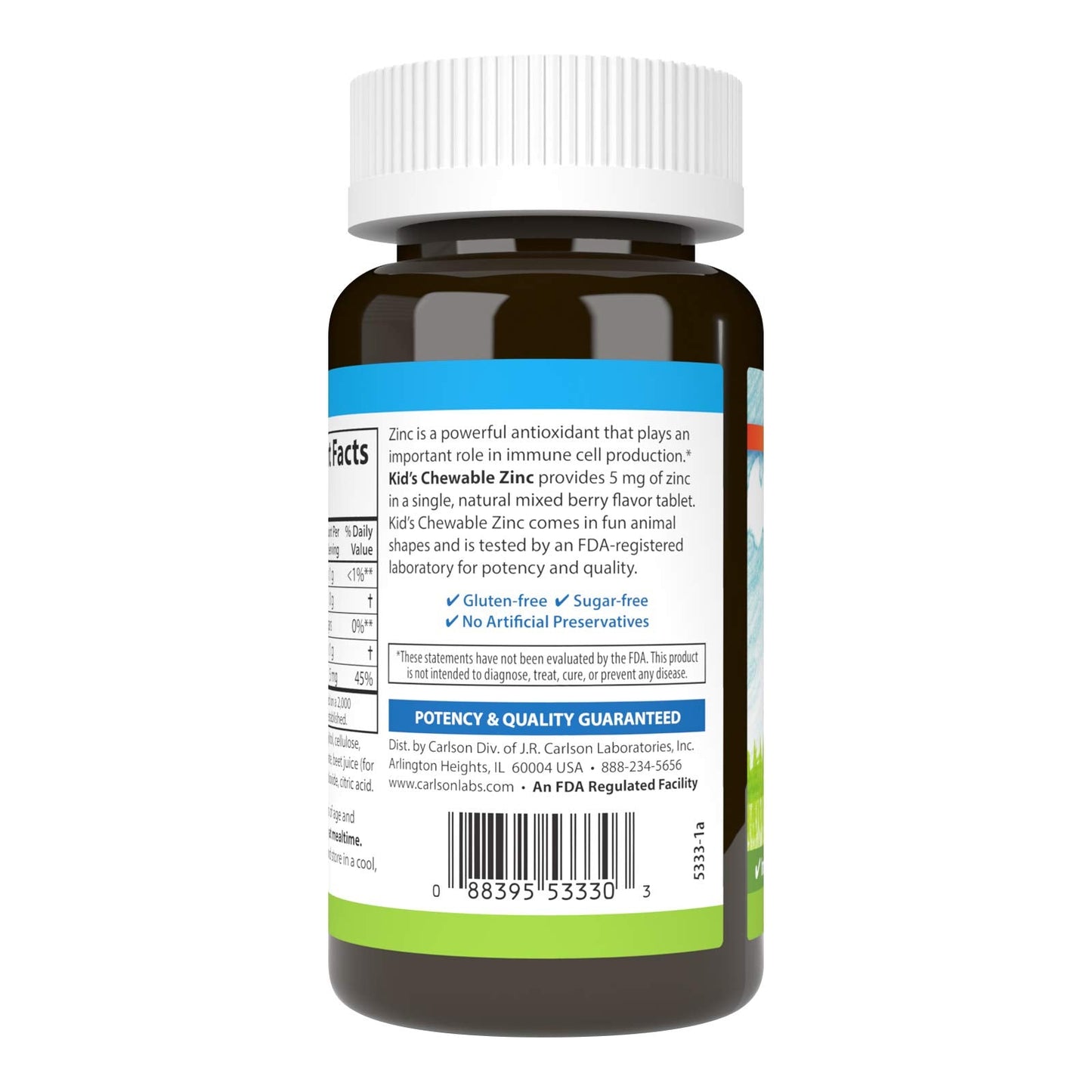 Carlson - Kid's Chewable Zinc 5 mg - Immune Support, Berry Flavor, 84 Tablets