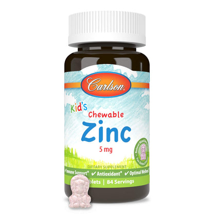 Carlson - Kid's Chewable Zinc 5 mg - Immune Support, Berry Flavor, 84 Tablets