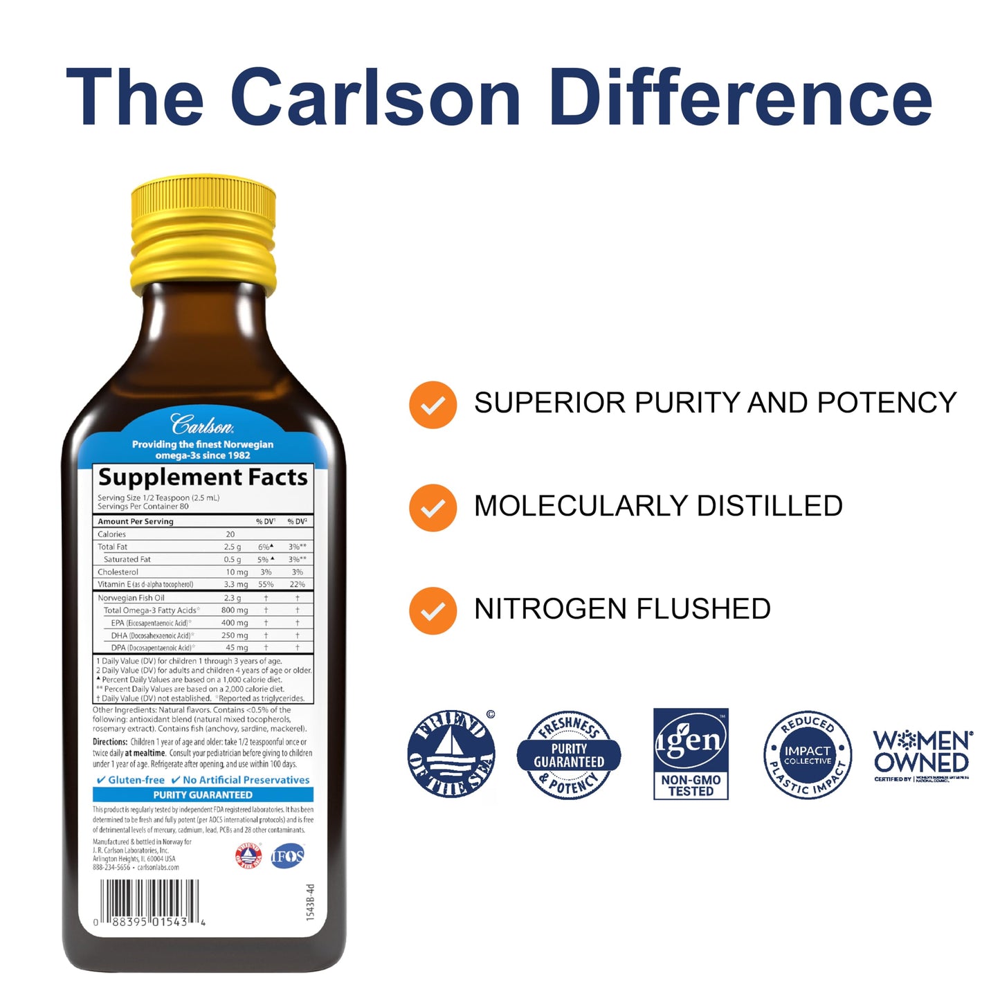 Carlson Kid's The Very Finest Fish Oil Liquid - 800 mg Omega-3s, Lemon, 200 ml