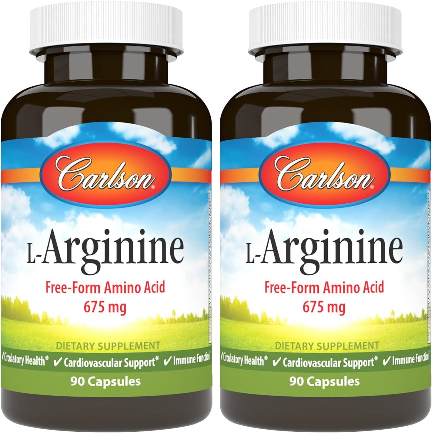 Carlson L-Arginine 675 mg – Supports Healthy Circulatory & Cardiovascular System | 90 Capsules (Pack of 2)