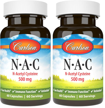 Carlson Labs NAC N-Acetyl Cysteine 500mg – 60 Capsules (Pack of 2)