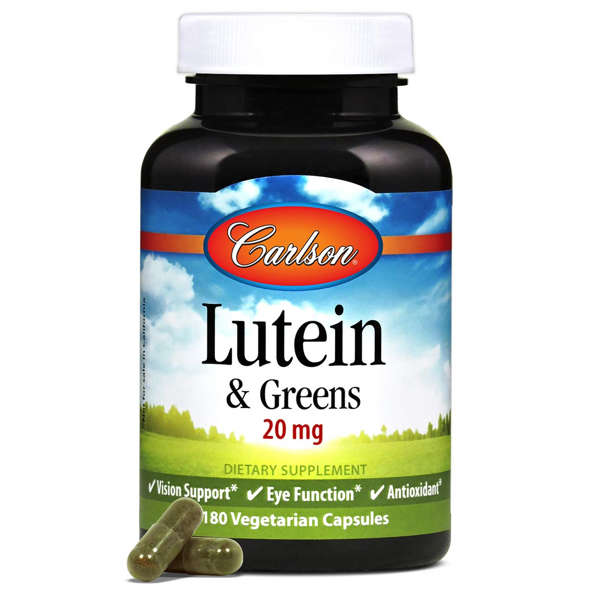 Carlson Lutein & Greens 20 mg - Vision Support & Eye Function - 180 Vegetarian Capsules