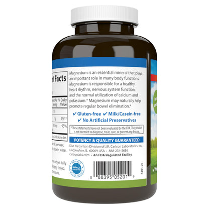 Carlson Magnesium Gels - 400 mg Softgels, Heart & Muscle Support, 250 Softgels