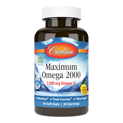 Carlson Maximum Omega 2000 - 2000 mg Omega-3 (EPA/DHA), Wild-Caught Norwegian Lemon Softgels