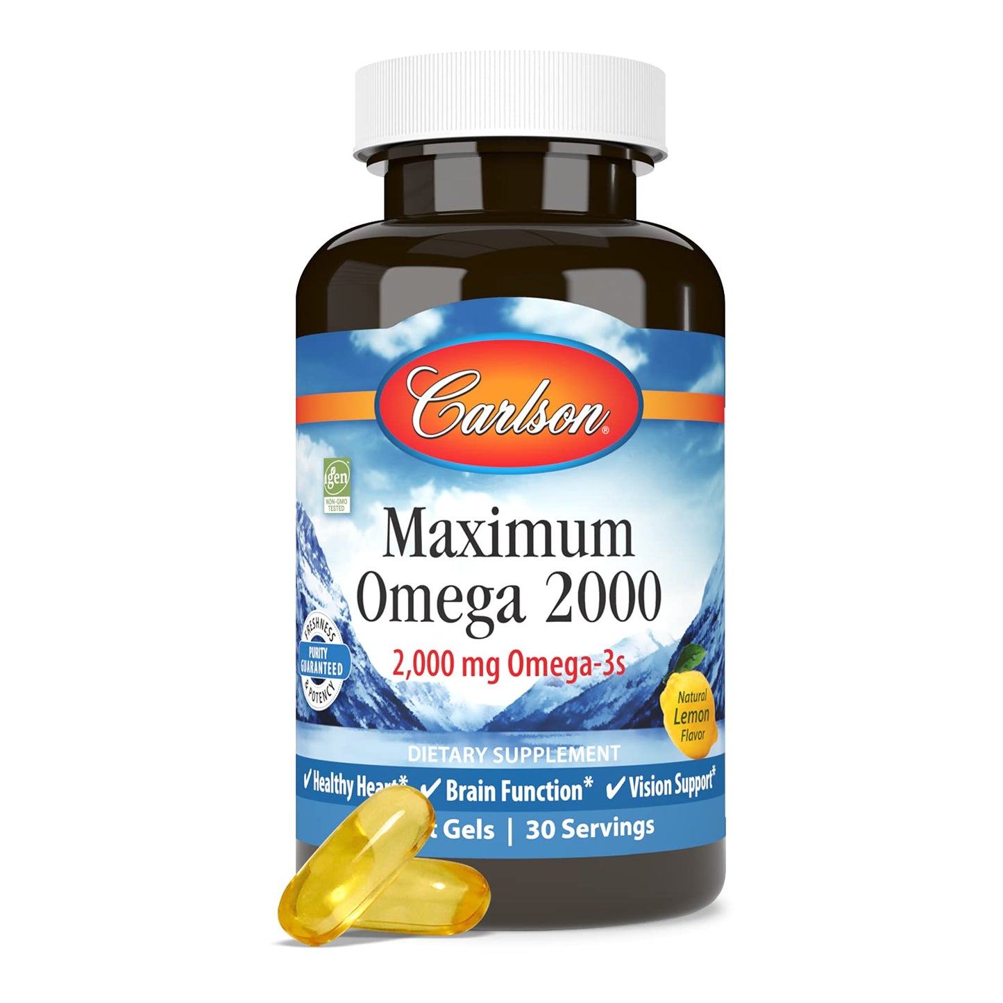 Carlson Maximum Omega 2000 - 2000 mg Omega-3 (EPA/DHA), Wild-Caught Norwegian Lemon Softgels