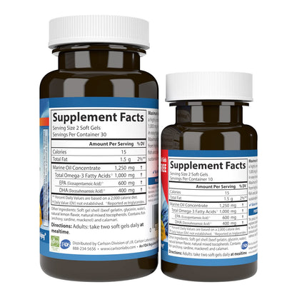 Carlson Maximum Omega Minis 1000 mg Omega-3s – Heart & Brain Support | Lemon | 60+20 Mini Softgels