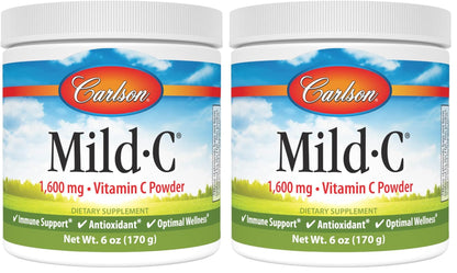 Carlson Mild-C Vitamin C Powder - Immune Support, 6 oz (170 g) Pack of 2