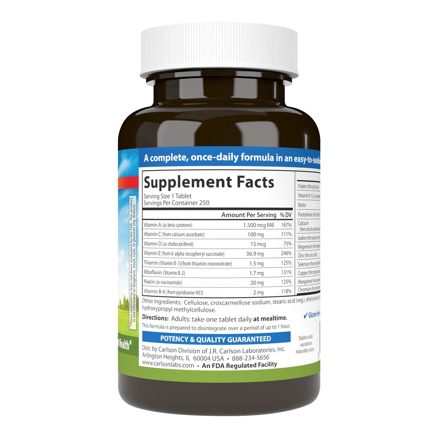 Carlson Mini-Multi Multivitamin Tablets, 250 Count - Easy to Swallow