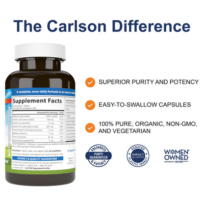 Carlson Mini-Multi: Small Multivitamin Tablets for Immune & Heart Health (180 Tabs)