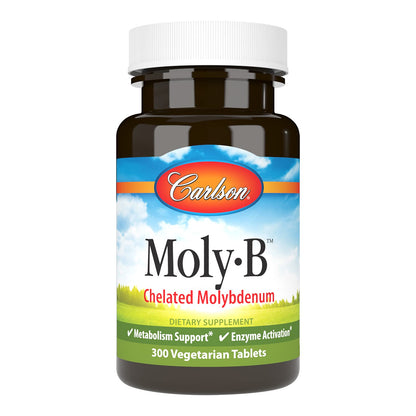 Carlson Moly-B Chelated Molybdenum - Metabolism Support, 300 Vegetarian Tablets