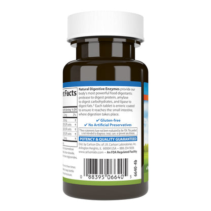 Carlson Natural Digestive Enzymes #34 - Protease, Amylase & Lipase | Digestive Support, 50 Tablets
