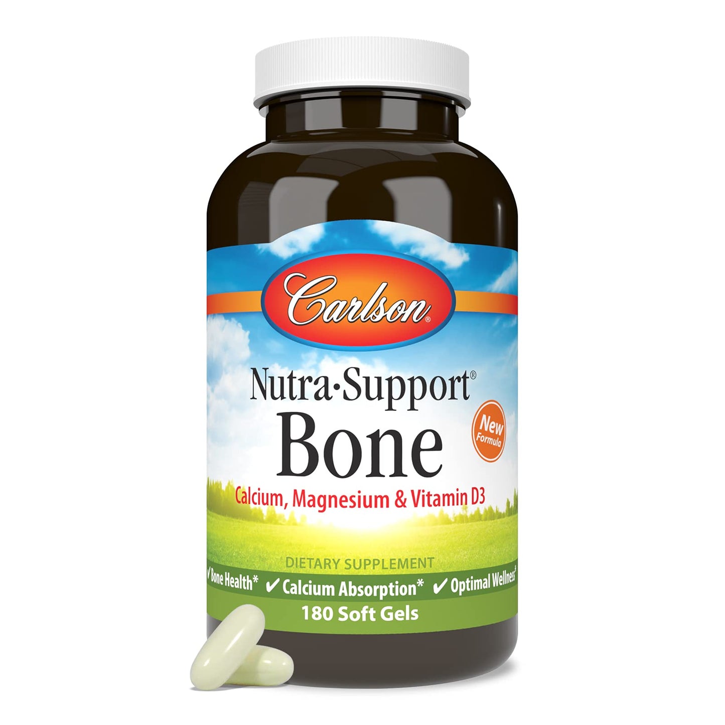 Carlson Nutra-Support Bone Calcium, Magnesium & Vitamin D3 – 180 Softgels