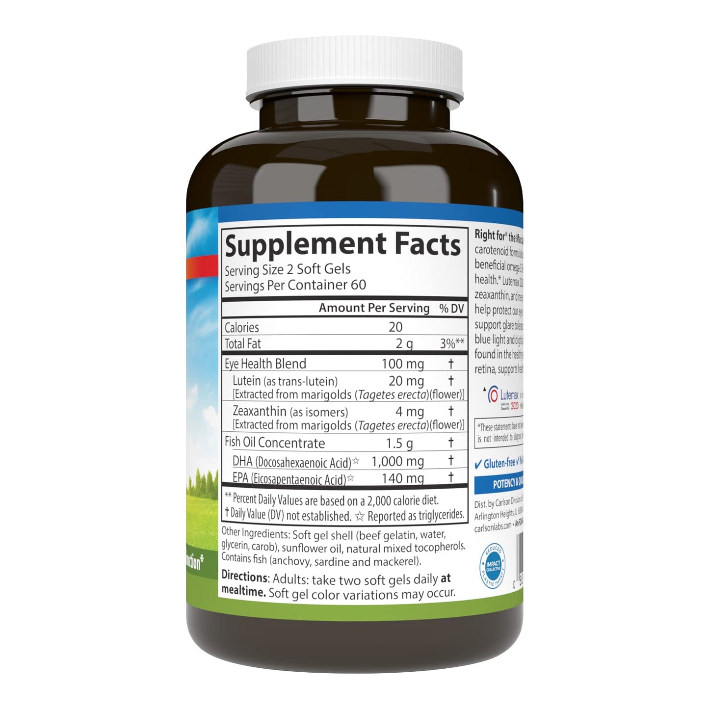 Carlson - Right for The Macula, Clinically Proven to Support Vision Health, Macular Health, Blue Light Protection & Eye Function, 120 Softgels