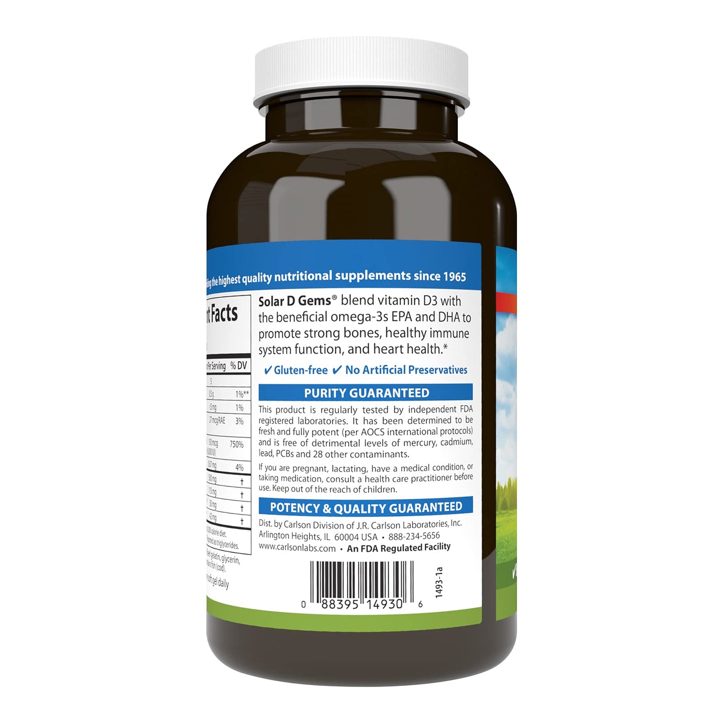 Carlson Solar D Gems: Vitamin D3 6000 IU + Omega-3 (EPA/DHA), Lemon, 360 Softgels