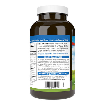 Carlson Solar D Gems: Vitamin D3 6000 IU + Omega-3 (EPA/DHA), Lemon, 360 Softgels