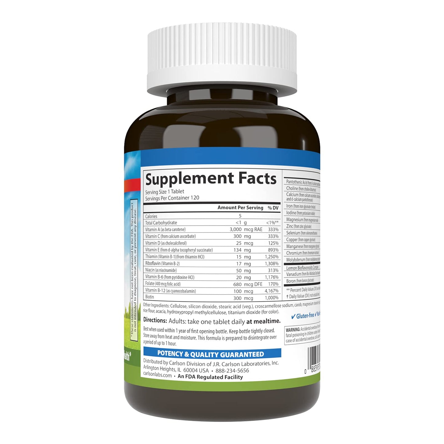 Carlson Super 1 Daily Multivitamin - Vegetarian Formula, 120 Tablets