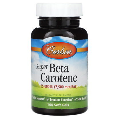 Carlson Super Beta Carotene 25000 IU (15 mg) – Vitamin A as Beta Carotene | Vision & Skin Health | 100 Softgels