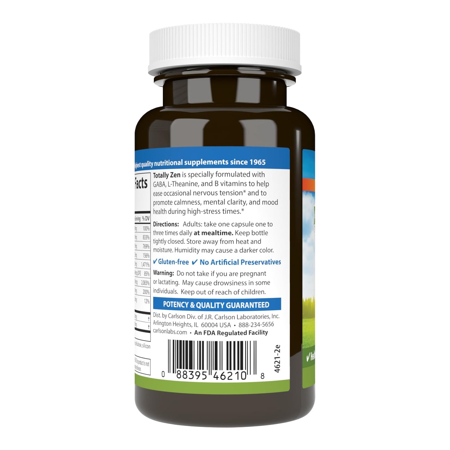 Carlson Totally Zen – GABA, L-Theanine & B Vitamins | Calm Mood & Mental Clarity | 60 Capsules