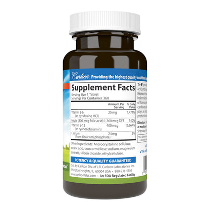 Carlson Tri-B B-Complex 360 Tablets | Vitamin B6, B12, Folic Acid