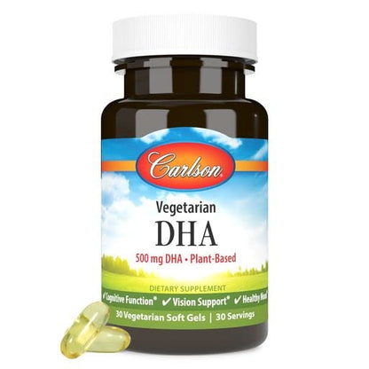 Carlson Vegetarian DHA – Plant-Based Algae-Sourced DHA (570 mg) | 30 Softgels