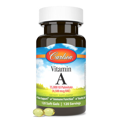 Carlson Vitamin A Palmitate 15000 IU | Vision Health & Healthy Skin | 120 Softgels