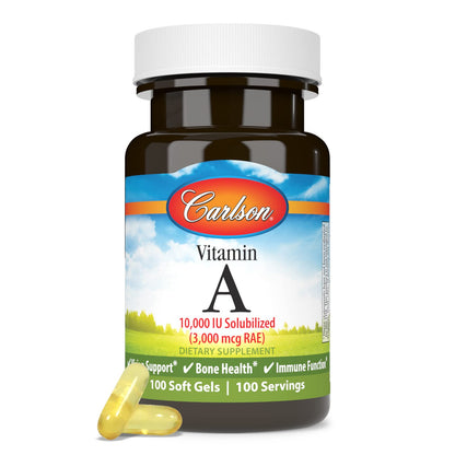 Carlson Vitamin A Solubilized - 10,000 IU Soft Gels, Vision Health, 100 Softgels