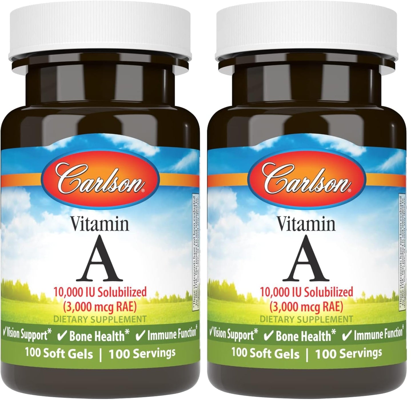 Carlson Vitamin A Solubilized 10000 IU Softgels – Vision Health (Pack of 2)
