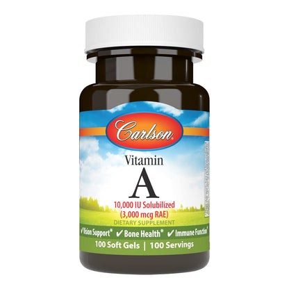 Carlson Vitamin A Solubilized - 10,000 IU Soft Gels, Vision Health, 100 Softgels