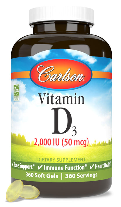 Carlson Vitamin D3 2000 IU – 360 Softgels | Bone & Immune Health