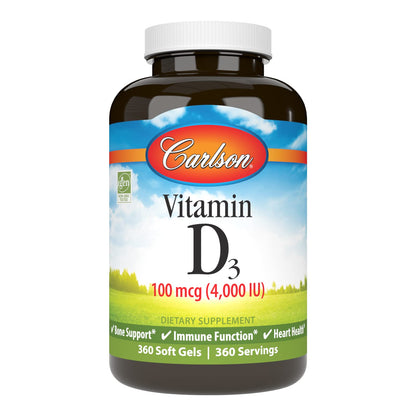 Carlson Vitamin D3 4000 IU Soft Gels – Immune & Bone Health (360 Softgels)