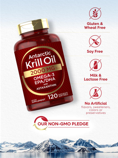Carlyle Antarctic Krill Oil 2000 mg | 120 Softgels | Omega-3 EPA/DHA + Astaxanthin | Lab Tested