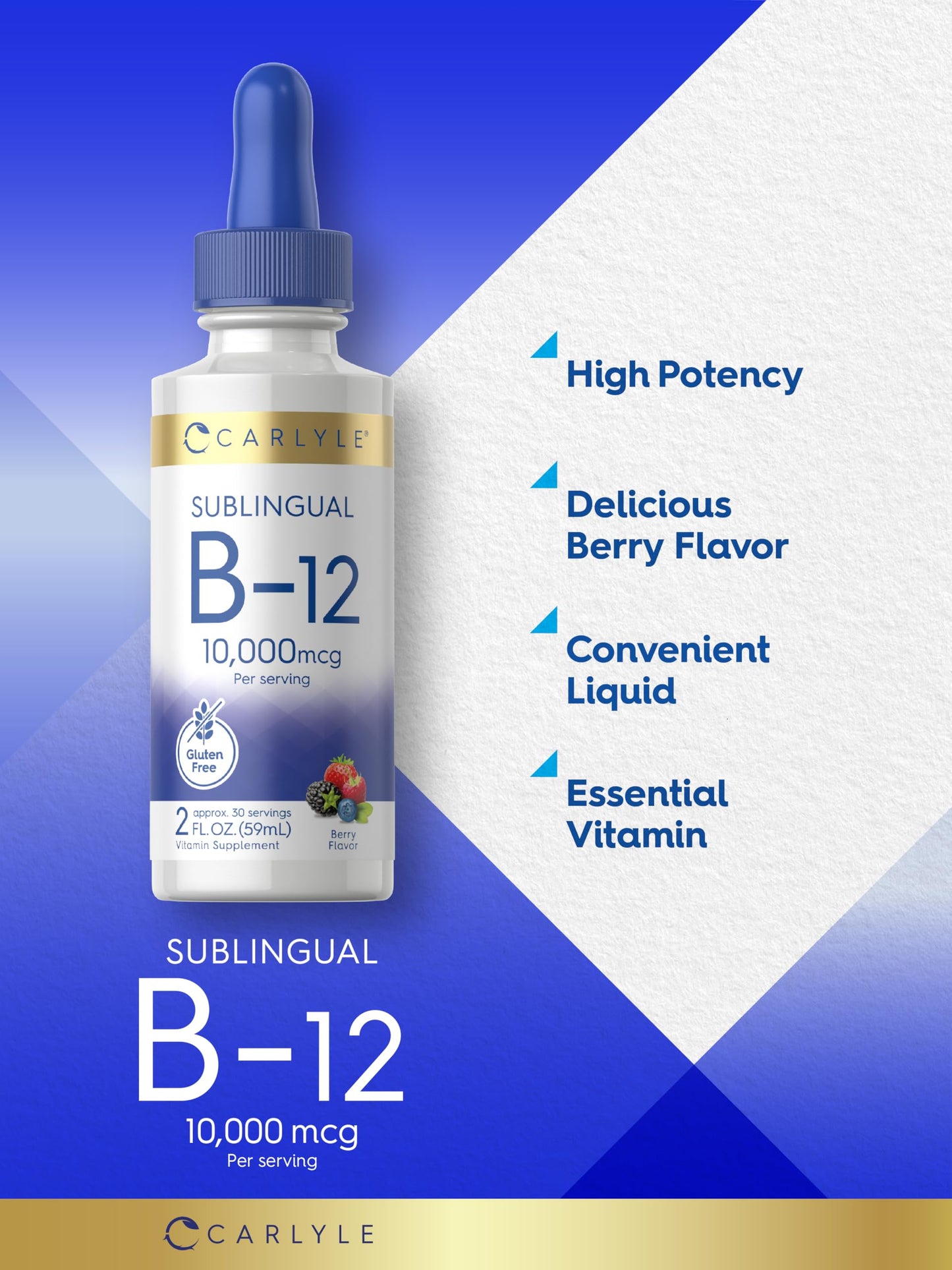 Carlyle Vitamin B12 Sublingual Liquid Drops 10,000 mcg - 2 fl oz | Vegetarian, Non-GMO, Gluten Free (Pack of 2)