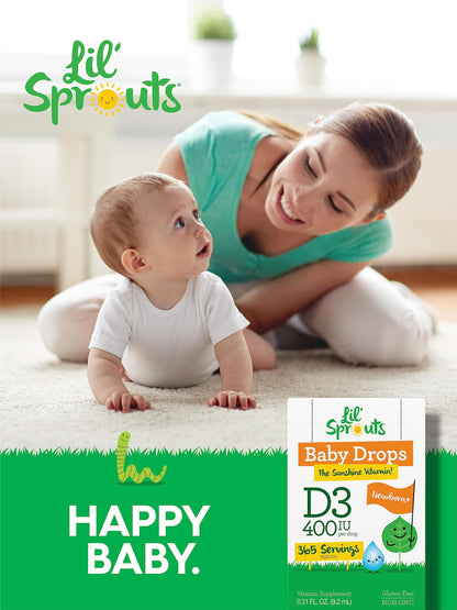 Carlyle Baby Vitamin D3 Drops 400 IU | 365 Servings | Vegetarian, Non-GMO, Gluten Free | Lil' Sprouts