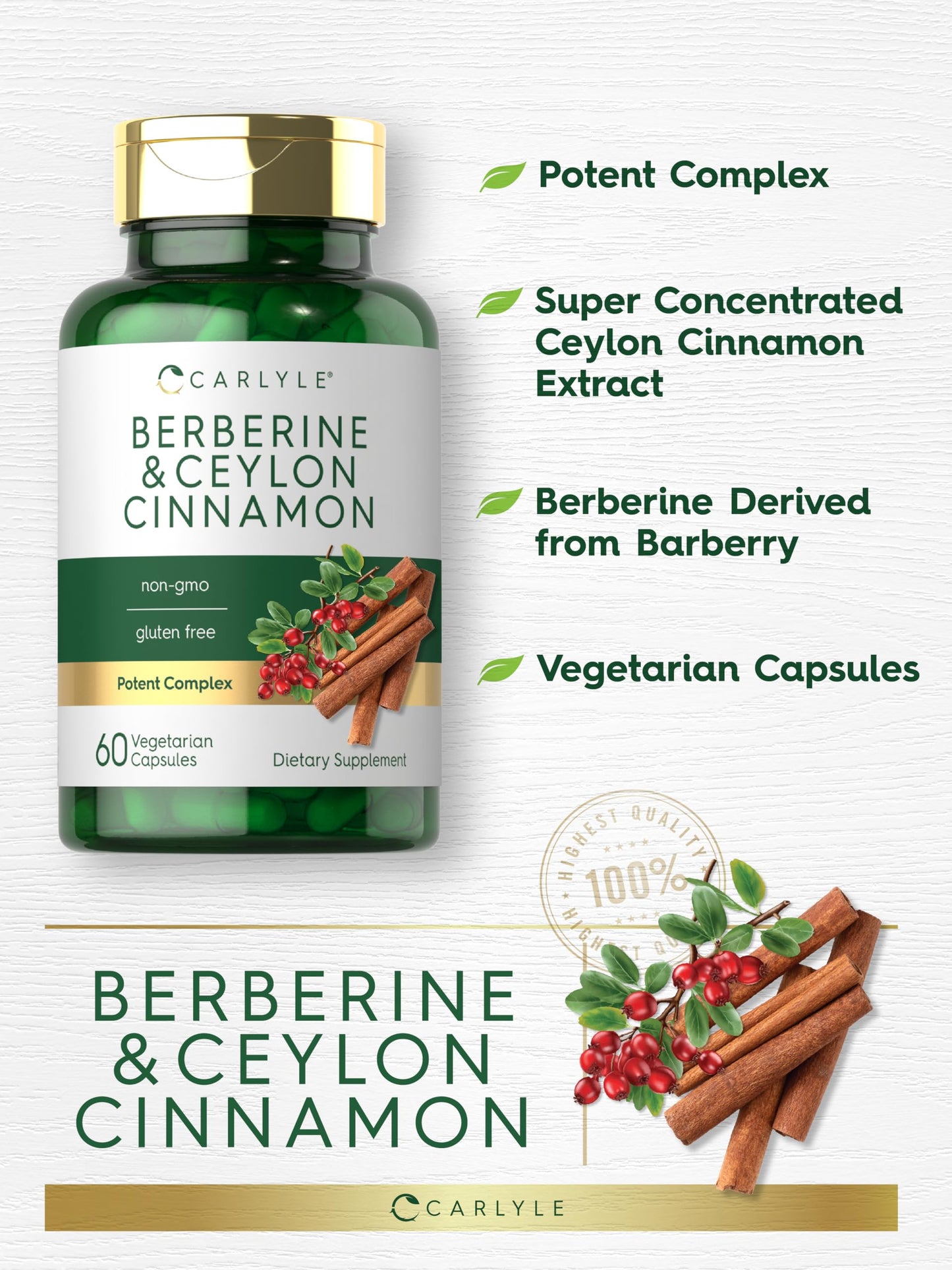 Carlyle Berberine with Ceylon Cinnamon 2000mg | 60 Capsules | Vegetarian, Non-GMO, Gluten Free (Pack of 2)