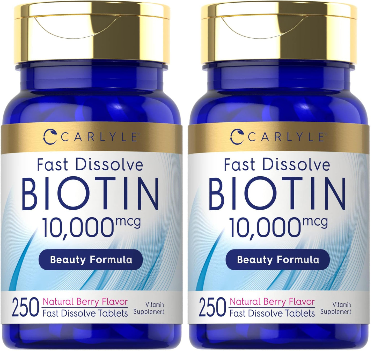 Carlyle Biotin 10000mcg | 250 Fast-Dissolve Tablets | Pack of 2