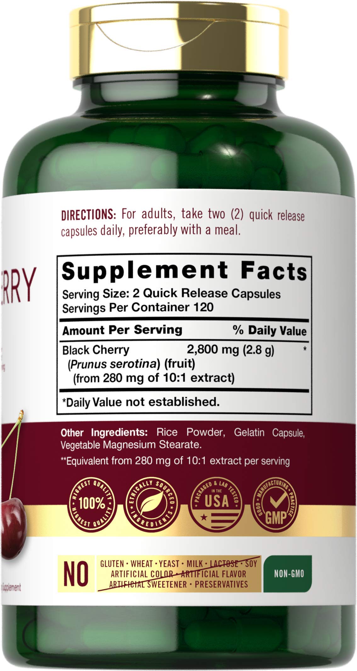 Carlyle Black Cherry Extract Concentrate 2800 mg | 240 Capsules | Non-GMO & Gluten Free Formula | Prunus Serotina Supplement