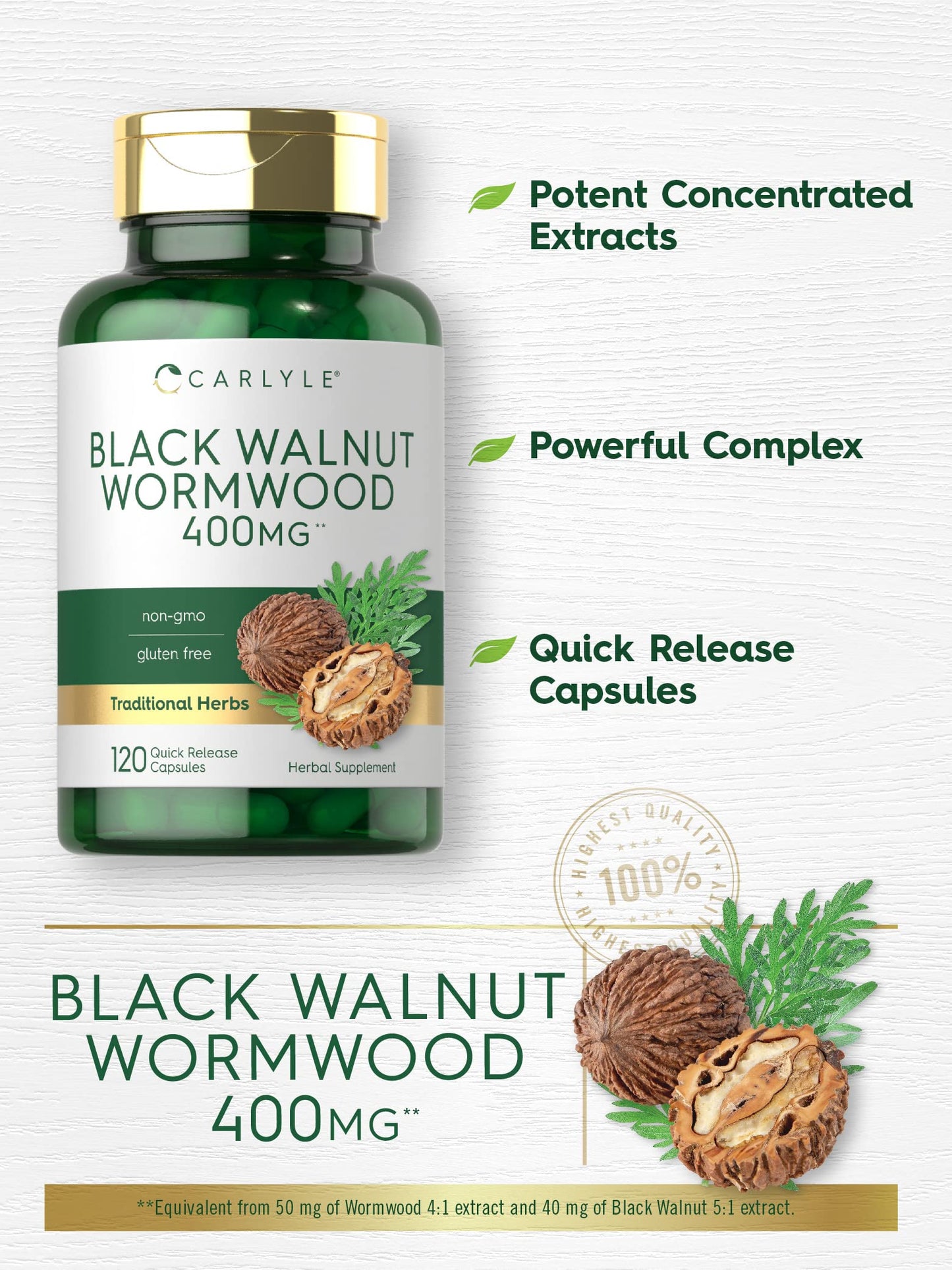 Carlyle Black Walnut Wormwood 120 Capsules | Non-GMO, Gluten Free