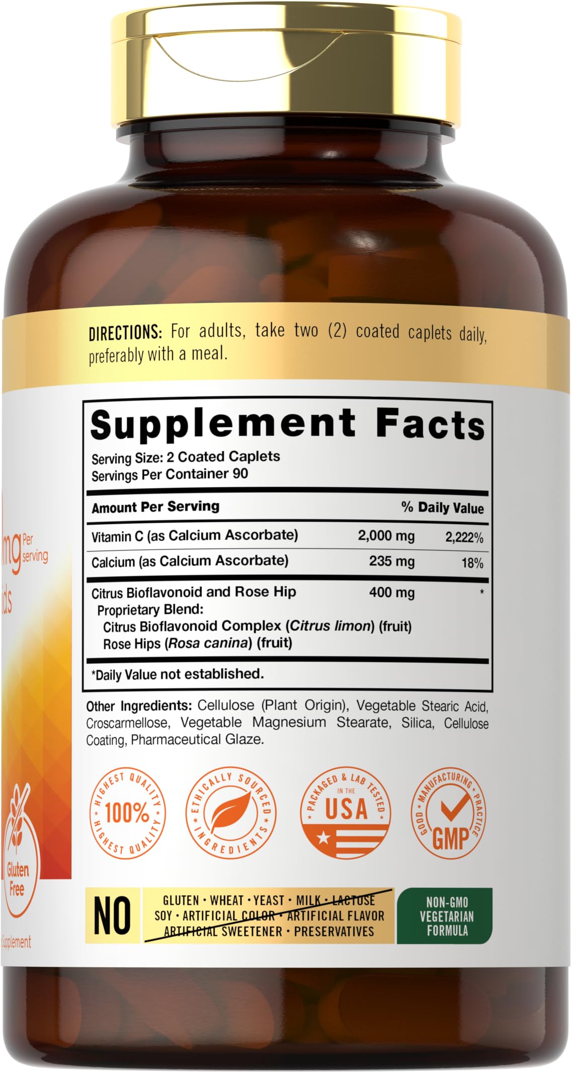 Carlyle Buffered Vitamin C 2000mg | 180 Caplets | Rose Hips & Bioflavonoids