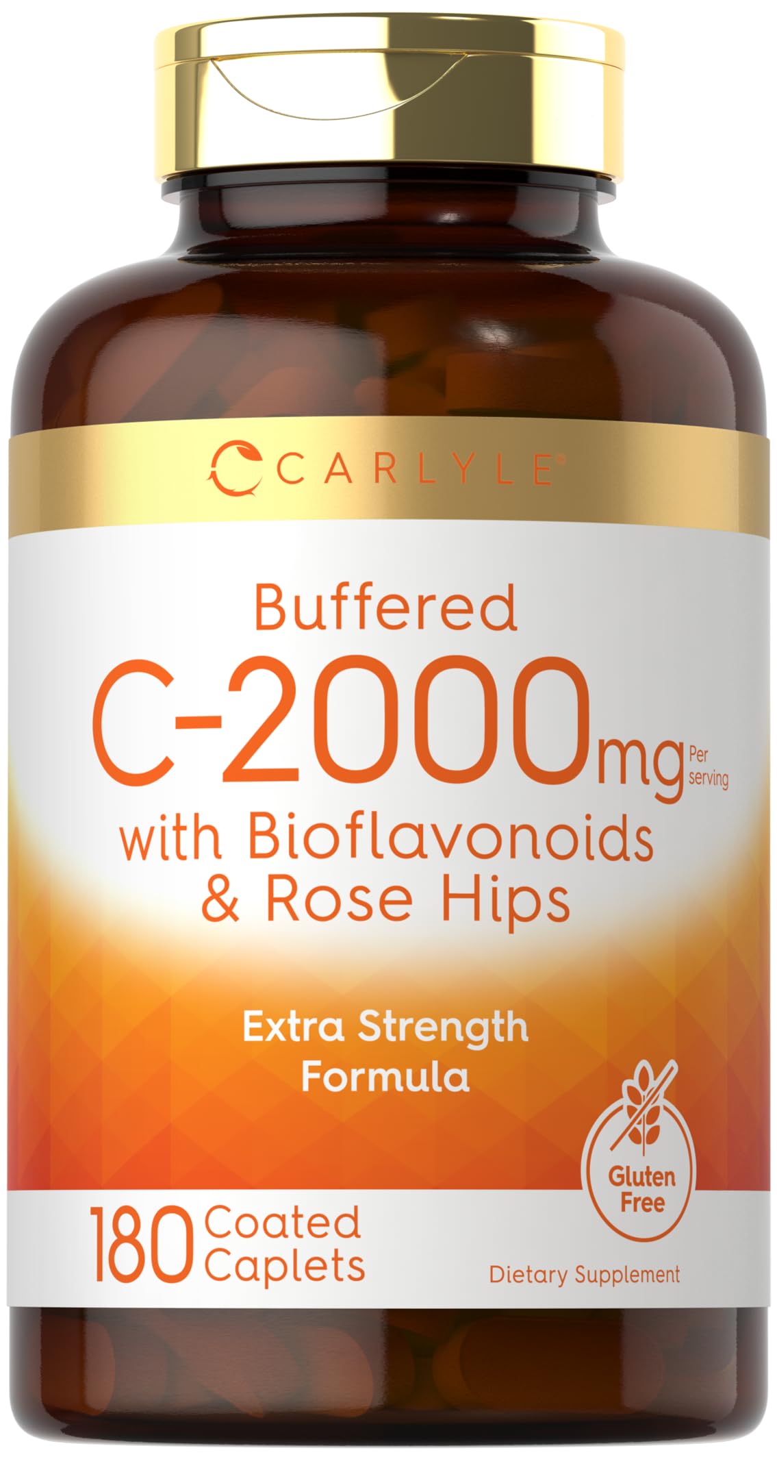 Carlyle Buffered Vitamin C 2000mg | 180 Caplets | Rose Hips & Bioflavonoids