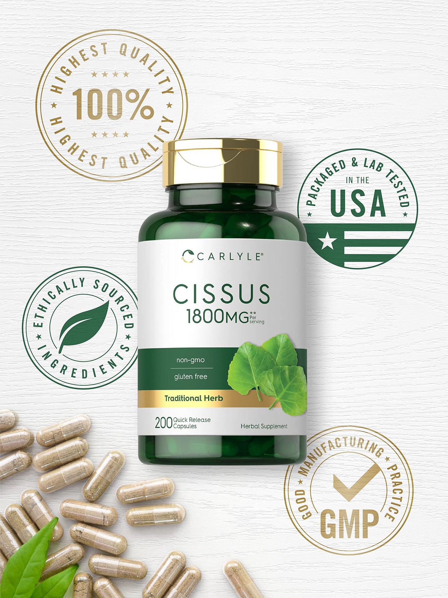Carlyle Cissus Quadrangularis 1800mg | 200 Capsules | Non-GMO & Gluten Free