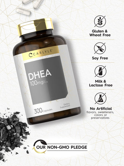 Carlyle DHEA 100mg, 300 Capsules – Non-GMO & Gluten Free (Women & Men)
