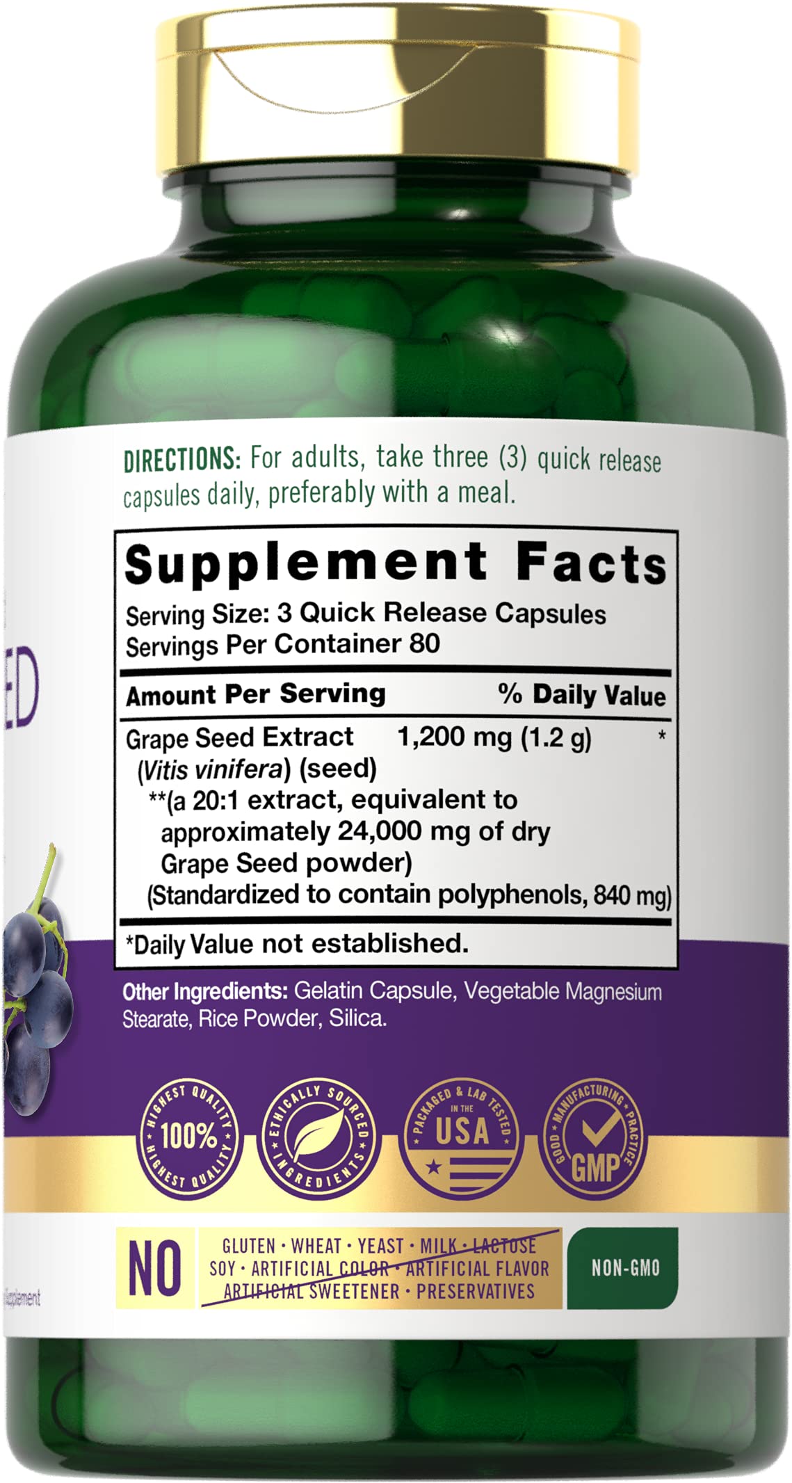 Carlyle Grape Seed Extract 24,000 mg Equivalent - 240 Capsules | Non-GMO, Gluten Free