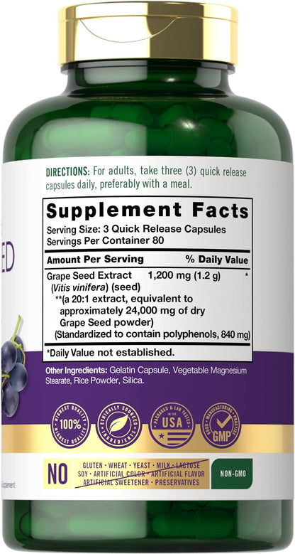 Carlyle Grape Seed Extract 24,000 mg Equivalent - 240 Capsules | Non-GMO, Gluten Free