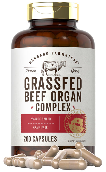 Carlyle Grass Fed Beef Organ Complex - 200 Capsules | Pasture Raised, Non-GMO | Herbage Farmstead